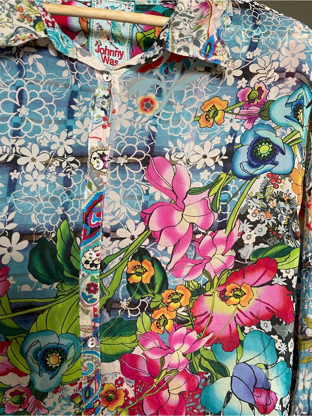 Johnny Was Milla vibrant floral patchwork button down shirt - Picture 7 of 12
